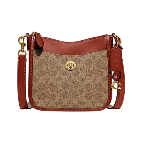 COACH Chaise Коровья кожа Сумка через плечо Маленькая Женская Монограмма Коричневый и Ржаво-красный