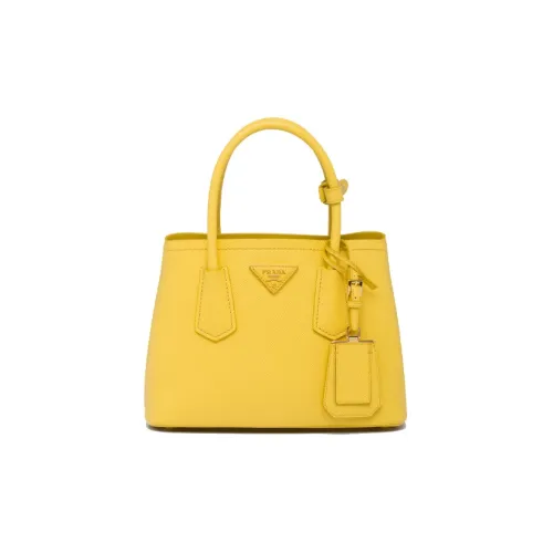 PRADA Двойная кожаная сумка через плечо мини-сумка для женщин солнечно-желтый цвет