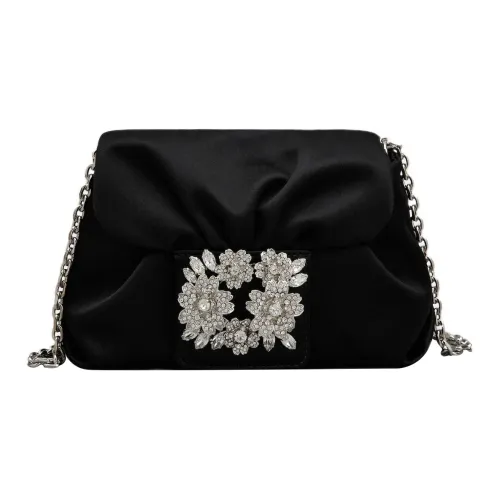 Roger Vivier RV BOUQUET STRASS Шелковый атлас Сумка через плечо Экстра Маленькая Женская Черная