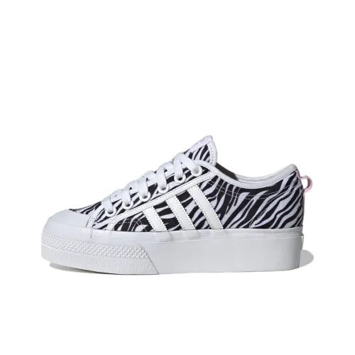 Adidas Originals Nizza Platform Slip-resistant Abrasion-resistant Low Top Skateboard Shoes Unisex White Black Adidas Originals Nizza Platform Slip-resistant Abrasion-resistant Низкие Скейтборд Кроссовки Унисекс Белый Черный