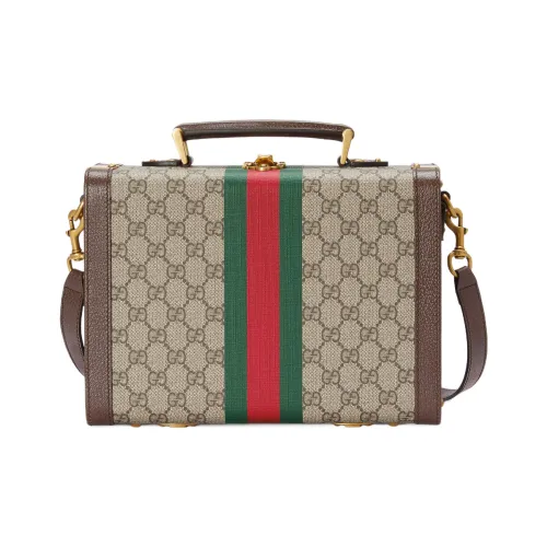 GUCCI Canvas Кожа Обметка Хранение Коробка Сумка через плечо Сумка Makeup Bag Мужской Эбеновый