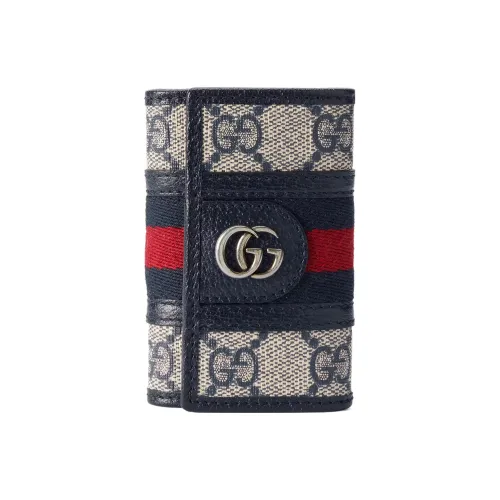 GUCCI Ophidia Холщовая кожа Комбинированный Key Pouch Женские Бежевый Синий