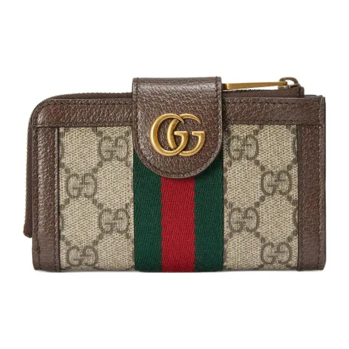 GUCCI Ophidia Холст с кожей Обметка Мелочь Кошелек Держатель для карт Женский Коричневый Эбеновый