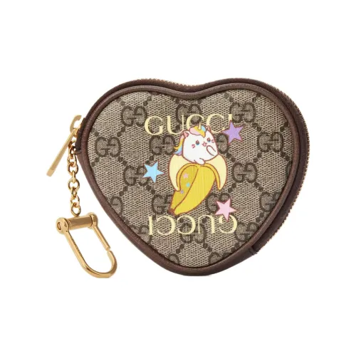 GUCCI Bananya Банан Meow Коллаборация Лимитированная Серия Холст Сердце-Формированная Сумка Монетница Регулярный Женский Бежевый Эбеновый