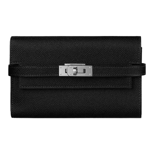 HERMES Epsom Телячья кожа Кошелек Средний Унисекс Черный