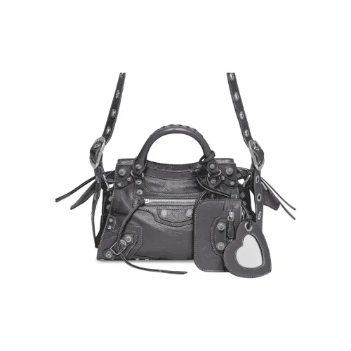 Balenciaga Neo Cagole Fine Grained Овчина Сумка через плечо Сумка Экстра маленькая Женская Темно-серая