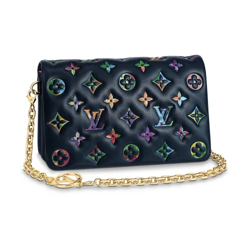 LOUIS VUITTON Coussin Монограмма Тисненый Овчина Сумка с цепочкой Ручная Сумка через плечо Сумка через плечо Женская Черная
