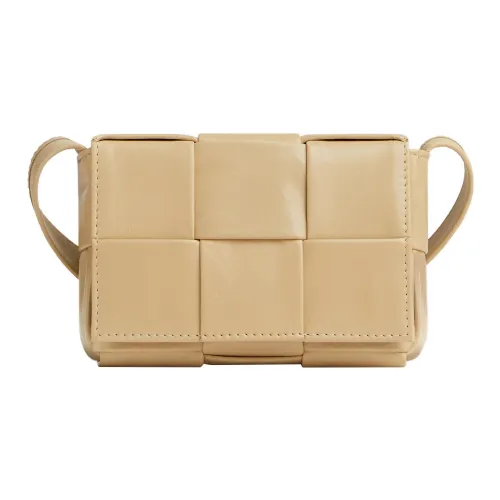 Bottega Veneta CASSETTE Pillow Bag Вощеная кожа Коровья кожа Маленькая квадратная сумка Сумка через плечо Мужская Бежевая
