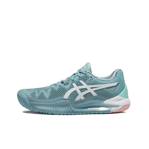 Asics Гель Resolution 8 Устойчивые к истиранию Низкие Кроссовки для тенниса Женские Мятно-синий Белый
