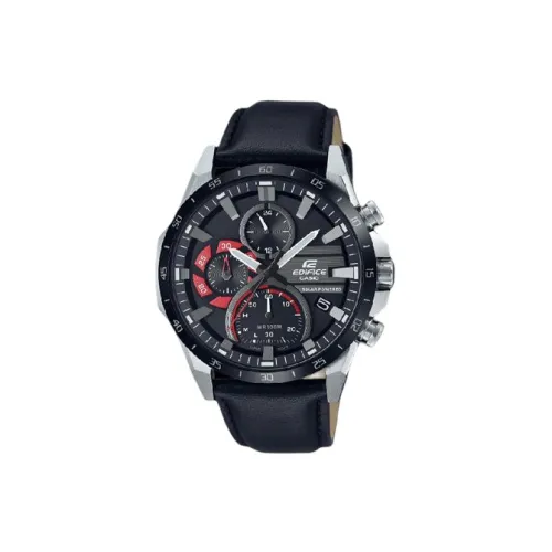 CASIO EDIFICE Collection Кварцевый механизм натуральная кожа ремешок часы для мужчин черный циферблат