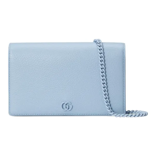 GUCCI GG Marmont Кожа Цепь Сумка через плечо Мини Женская Светло-синяя