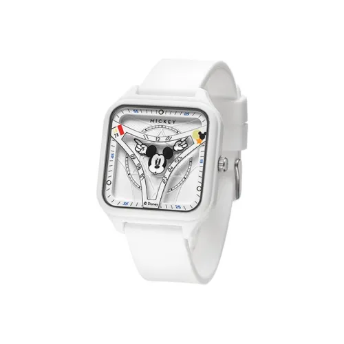 Disney Mickey Series Кварцевый механизм Силиконовый ремешок Часы Унисекс Белый циферблат