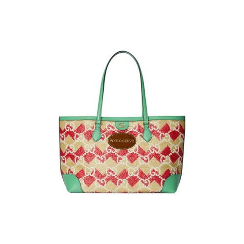 GUCCI Солома с кожаными вставками цветовая комбинация сумка-тоут сумка для покупок сумка через плечо сумка обычная женская розовый зеленый белый