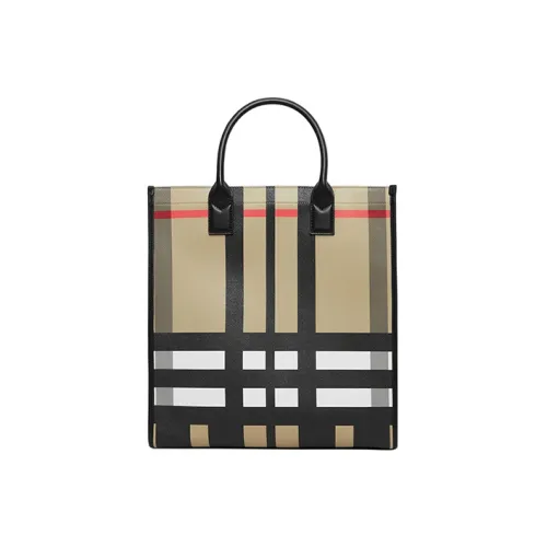 Burberry Телячья кожа Комбинированный Тоут Сумка Сумка для покупок Сумка через плечо Сумка Большая Мужская Архивная Бежевая Черная