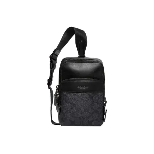 COACH Gotham Утонченный Телячья кожа с Покрытым холстом Одно плечо Сумка через плечо Сумка через плечо Мини Мужская Черная