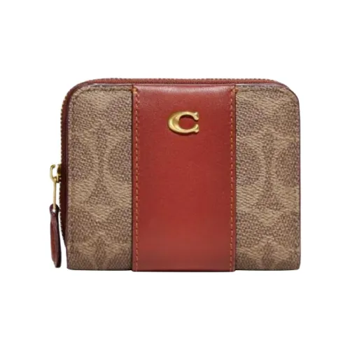 COACH Billfold Wallet Покрытый холст с утонченной телячьей кожей держатель для карт кошелек женский монограмма коричневый и ржавый