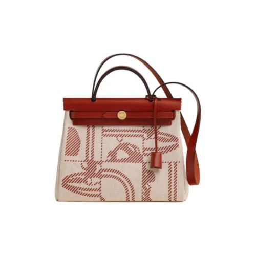 HERMES Herbag Zip Hunter Кожа с H Цвет холста Одно плечо Ручная сумка Сумка через плечо Женская Бежевая