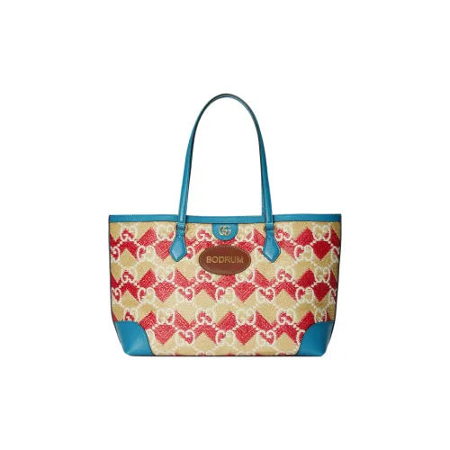 GUCCI Солома с кожаными вставками цветовая схема сумка-тоут сумка для покупок сумка через плечо сумка обычная женская красный синий