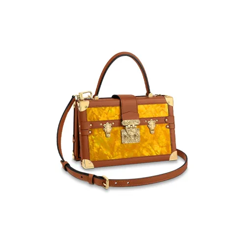LOUIS VUITTON PETITE MALLE Shell из коровьей кожи отделка твердая коробка ручная сумка через плечо женская коричневый желтый