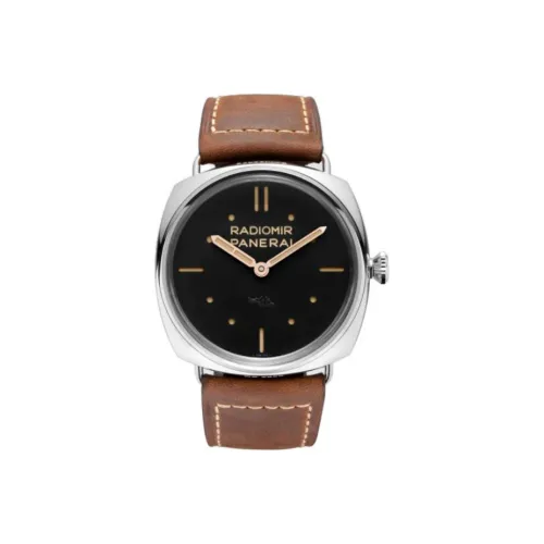 PANERAI RADIOMIR Механизм с ручным заводом Мужские часы 47 мм Черный циферблат Корпус из нержавеющей стали Ремешок из натуральной кожи