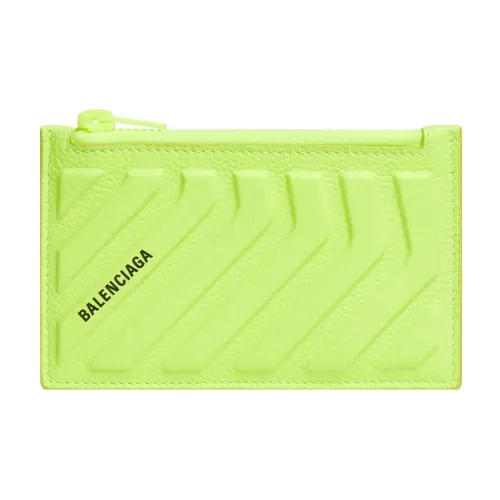 Balenciaga Car Grained Телячья кожа Держатель для карт Кошелек для монет Мужской Флуоресцентный Желтый