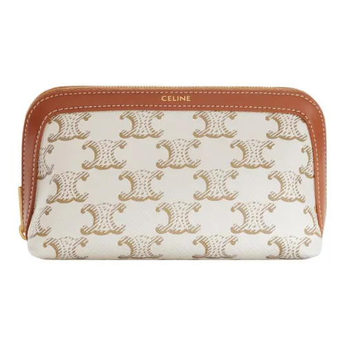 CELINE Холст с кожей Косметичка Маленькая Женская Белая