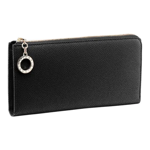 BVLGARI Бумажник На Молнии Блестящая Зерненая Кожа Теленка Черного Цвета,Круговая Застежка-молния