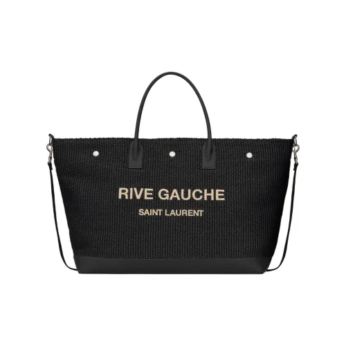 SAINT LAURENT Rive Gauche Кожаная отделка Тоут Сумка Сумка для покупок Сумка Большая Мужская Черная