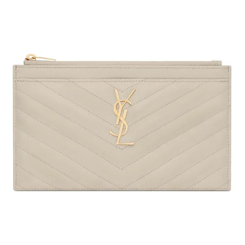 SAINT LAURENT Cassandre Телячья кожа Клатч Женские Винтажный белый