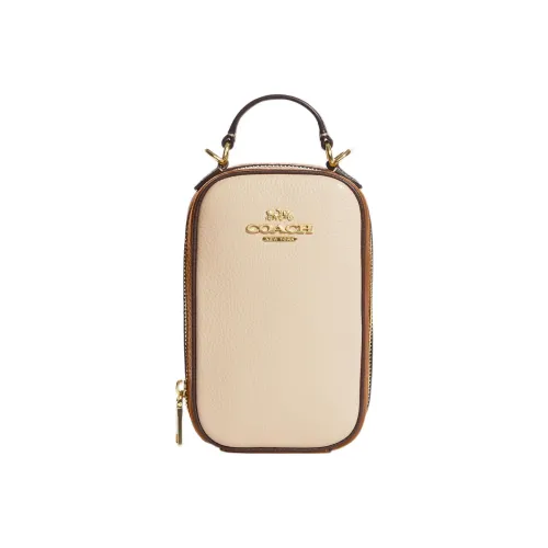 COACH ЭВА Коровья кожа Сумка через плечо Мини Слоновая кость Свет Седло Коричневый