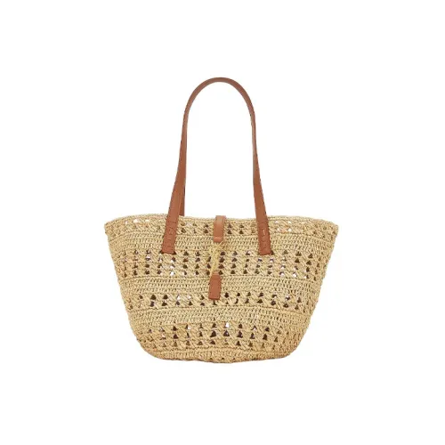 SAINT LAURENT Рафия с коровьей кожей тоут-сумка сумка для покупок сумка через плечо сумка обычного размера женская коричневая