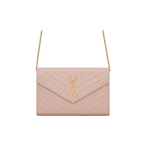 SAINT LAURENT Телячья кожа Цепочка Кошелек Конверт Сумка Сумка через плечо Стандартная Женская Телесно-розовая