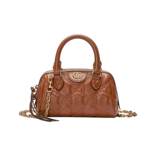 GUCCI GG Matelassé Кожа Контроллер Бостон Сумка Сумка через плечо Сумка Мини Женская Светло-Коричневый