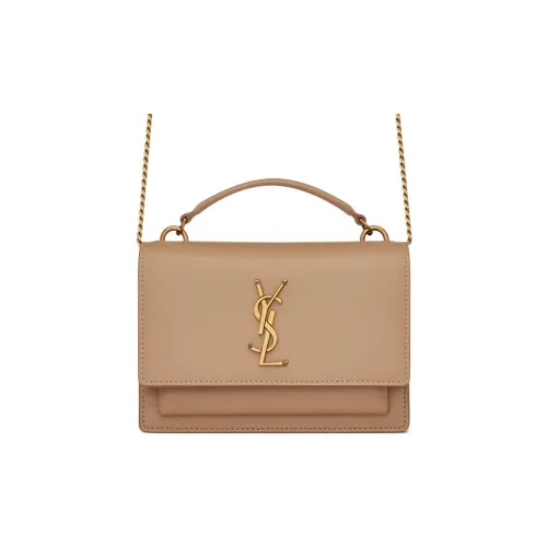SAINT LAURENT Sunset Телячья кожа Сумка через плечо Сумка Обычная Женская Коричневая Золотая