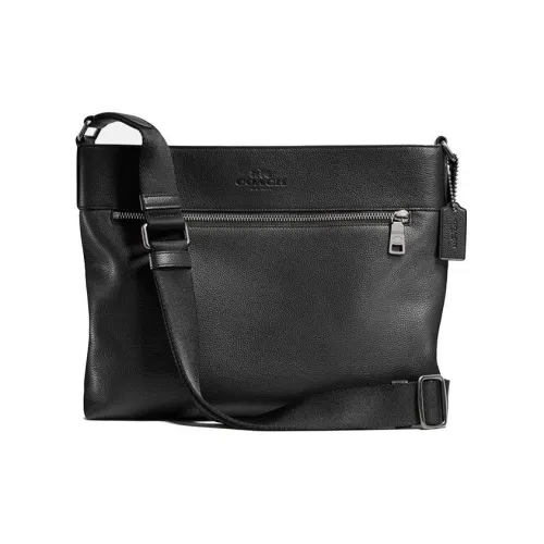 COACH Sam Crossbody Litchi Grain Leather Briefcase Crossbody Bag Men's Black