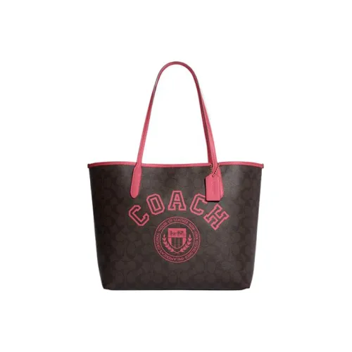 COACH Городская Сумка из искусственной кожи Tote Сумка для покупок Сумка через плечо Сумка Большая Женская Коричневая и Арбузная