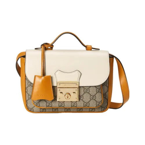 GUCCI Сумка с навесным замком холст и кожа через плечо сумка обычная женская цвет эбеновый оранжевый белый