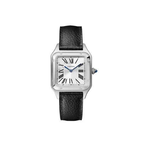 Cartier SANTOS DE Кварцевый механизм Женские часы 38*27,5 мм Серебристый циферблат Корпус из нержавеющей стали Ремешок из коровьей кожи