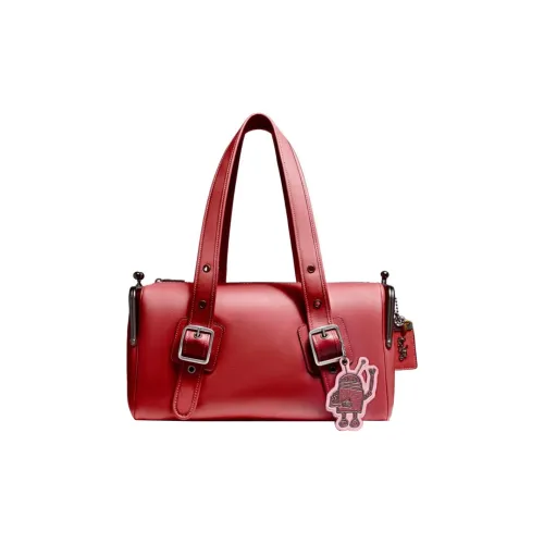 COACH Keith Haring Коллаборация Mailbo Перчаточная дубленая кожа Сумка Сумка через плечо Большая Женская Темно-красная