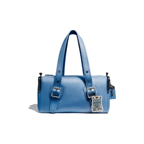 COACH Keith Haring Коллаборация Mailbo Перчаточная дубленая кожа Сумка Сумка через плечо Большая Женская Небесно-голубая