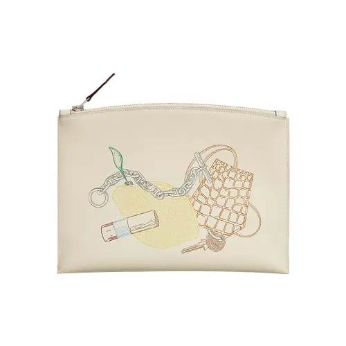 HERMES Bazar Vide Ton Sac Телячья кожа Клатч Женские Кремово-белый