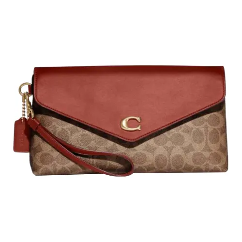 COACH Wyn Покрытый холст с утонченной телячьей кожей клатч-картхолдер большой женский светло-коричневый и ржавый