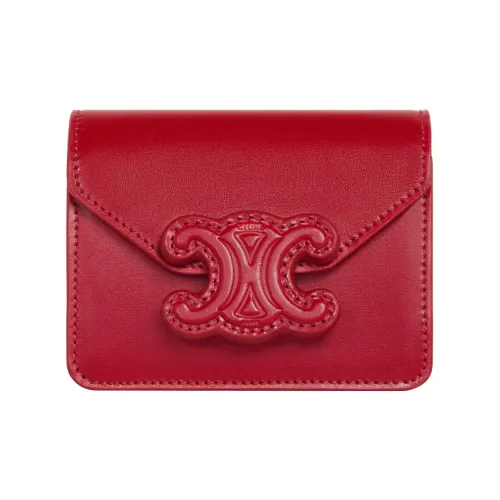 CELINE Коровья кожа Держатель для карт Женский Велюр Красный