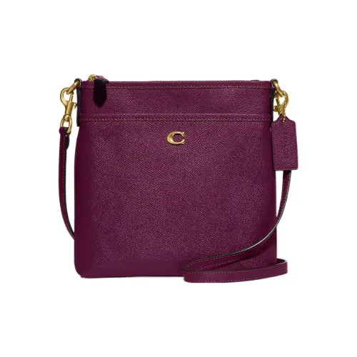 COACH Kitt Крестообразная текстура Кожа Сумка через плечо Маленькая Женская Deep Berry
