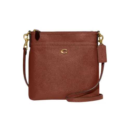 COACH Kitt Крестообразная текстура Кожа Сумка через плечо Маленькая Женская Коричневая