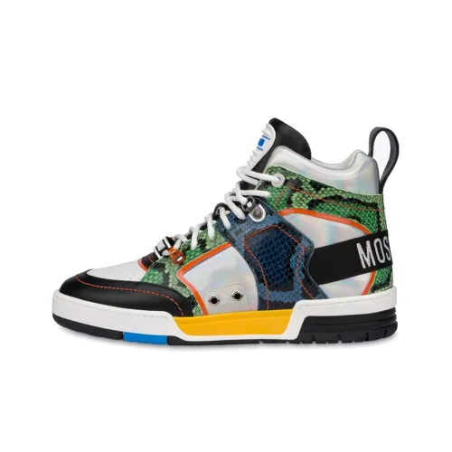 MOSCHINO Стритбол Высокие Топы Стильные Скейтбординги Мужские Серебристо-Зеленый Оранжевый