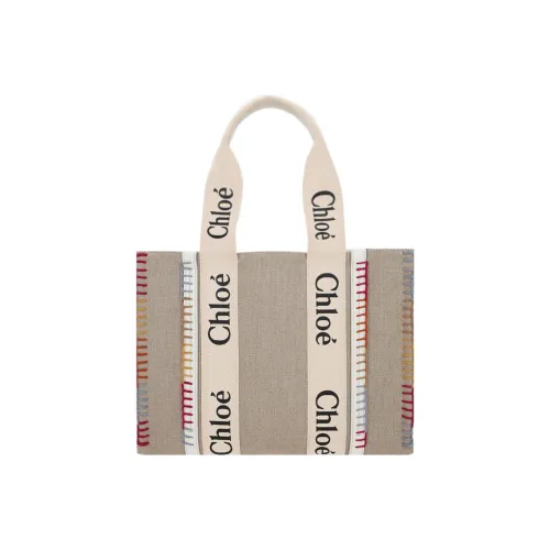 Chloe Древесный Цвет Холст Гладкая Телячья Кожа Макияж Финиш Тоут Сумка Сумка для покупок Сумка через плечо Ручная сумка