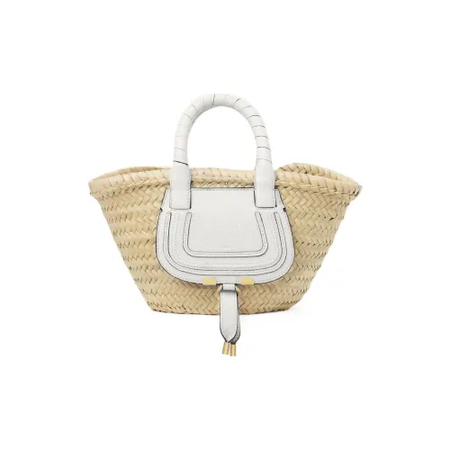 Chloe Marcie Raffia с текстурой Телячья кожа Basket Сумка Мини Женская Бежевый Белый