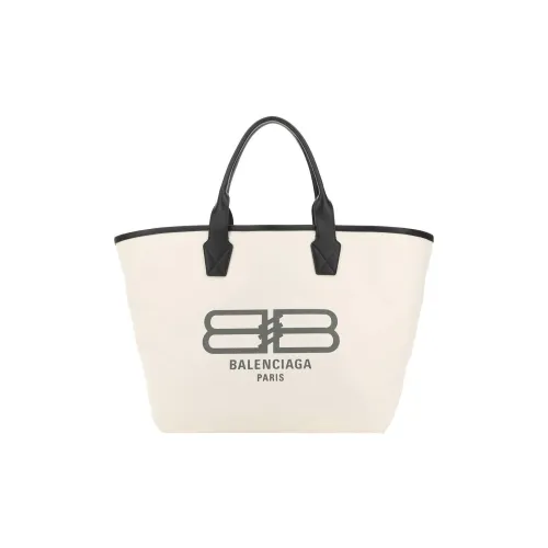 Balenciaga Холст и Кожаная Сумка-тоут Сумка для покупок Сумка стандартная Женская Бежевая