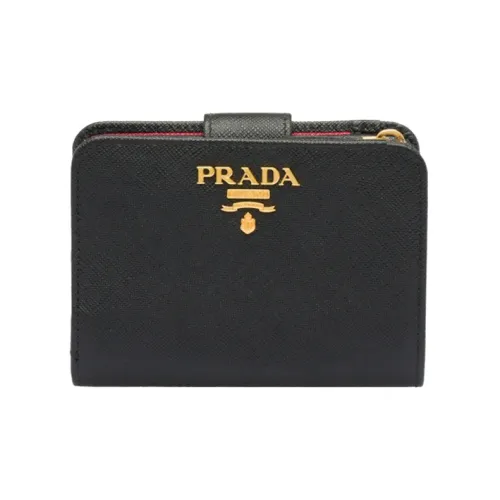 PRADA Saffiano кожа кошелек женский черный гибискус красный